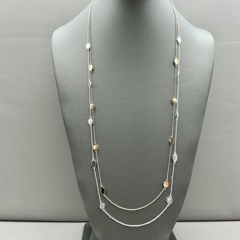 LOFT Necklace Layered Station Disc‎ Chain Multicolor Gold Silver Tone Women